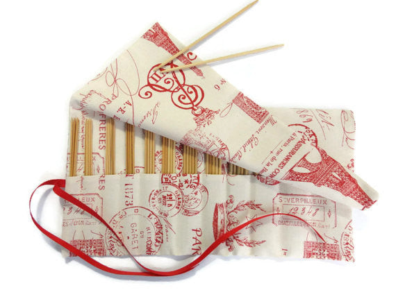 Double Point Needle Roll Up 12 Pockets Red French Icon Fabric - Buttermilk Cottage