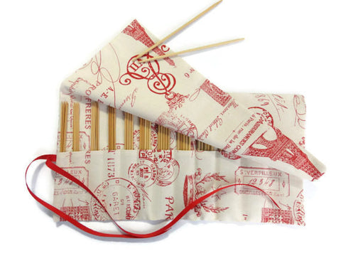 Double Point Needle Roll Up 12 Pockets Red French Icon Fabric - Buttermilk Cottage
