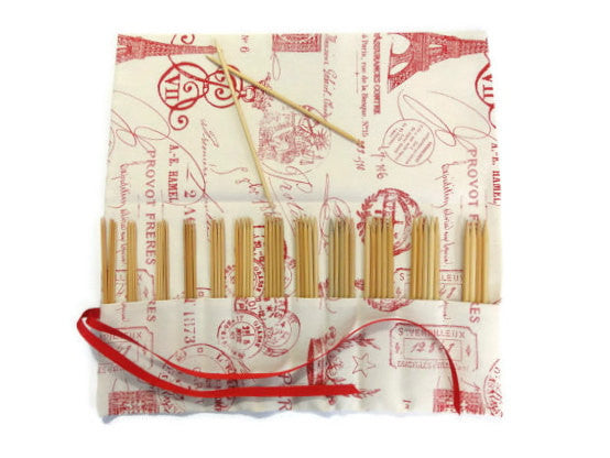 Double Point Needle Roll Up 12 Pockets Red French Icon Fabric - Buttermilk Cottage