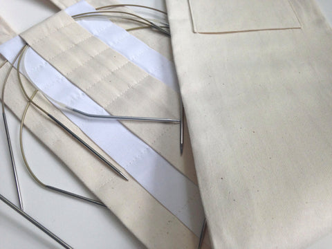 Hanging Circular Needle Organizer Back to Basics Ecru and White Fabric - Buttermilk Cottage