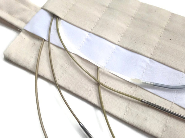 Hanging Circular Needle Organizer Back to Basics Ecru and White Fabric - Buttermilk Cottage