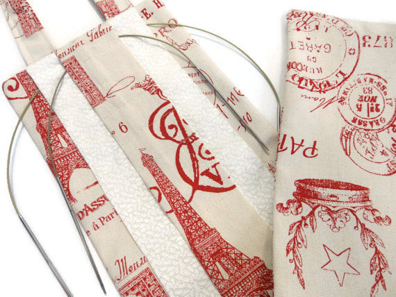 Hanging Circular Needle Organizer Red French Icon Fabric - Buttermilk Cottage