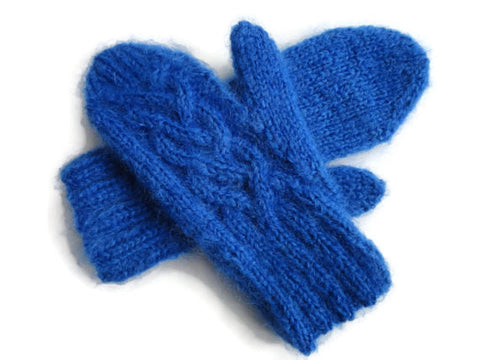 Cabled Mittens Blue Mohair