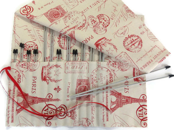 15 Pocket Straight Needle Roll Up Case Red French Icon - Buttermilk Cottage