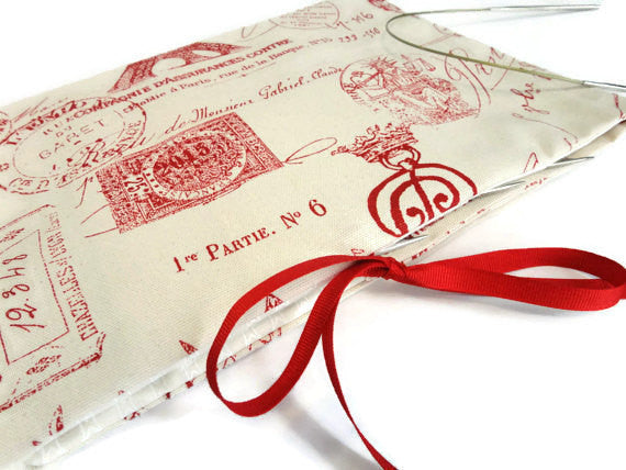 Circular Needle Case Red French Fabric - Buttermilk Cottage