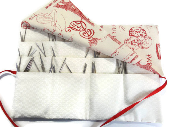 Circular Needle Case Red French Fabric - Buttermilk Cottage