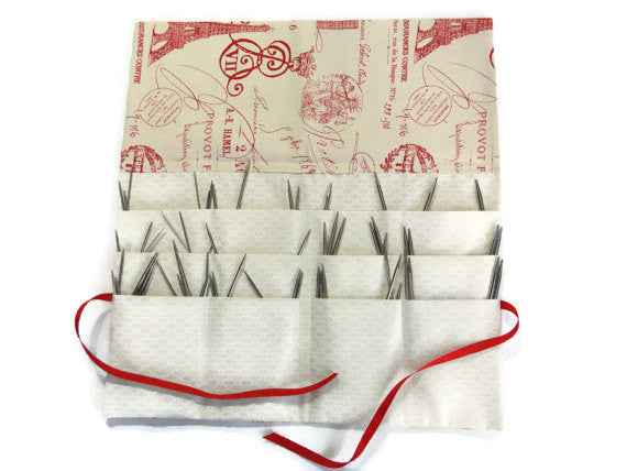 Circular Needle Case Red French Fabric - Buttermilk Cottage