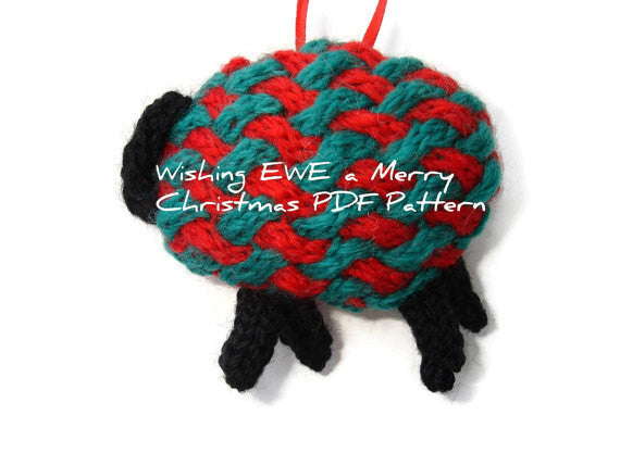 Hand Knit Sheep Ornament "Wishing Ewe a Merry Christmas" - Buttermilk Cottage