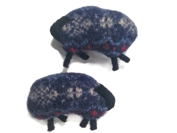 Felted Sheep Handwarmers Navy Fair Isle - Buttermilk Cottage - 4