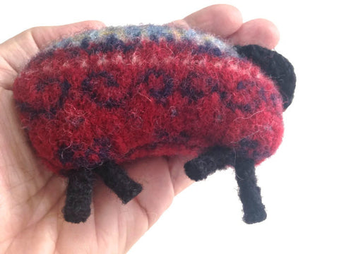Pocket Hand Warmers Red Felted Wool Fair Isle Up Cycled Sweater Sheep - Buttermilk Cottage