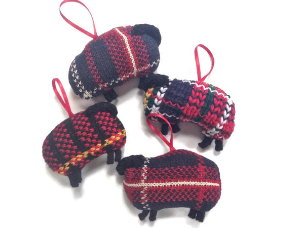 Up Cycled Plaid Sheep Ornament - Buttermilk Cottage