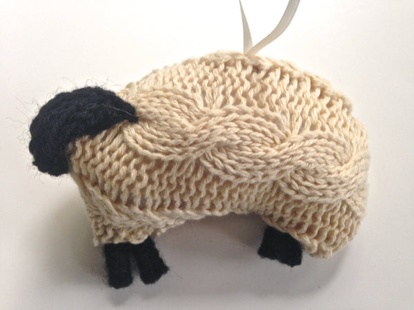 Up Cycled Cabled Sheep Ornament - Buttermilk Cottage