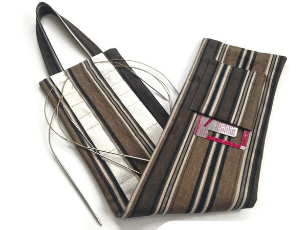 Hanging Circular Needle Organizer Brown & Black Stripe - Buttermilk Cottage
