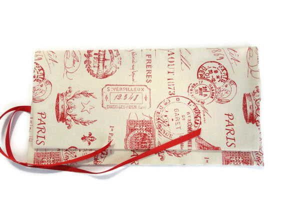Double Point Needle Roll Up 12 Pockets Red French Icon Fabric - Buttermilk Cottage