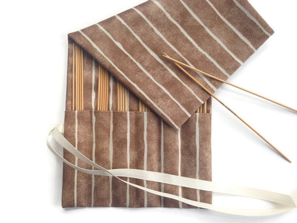 Double Point Needle Roll Up 6 Pockets Brown Wavy Stripe - Buttermilk Cottage - 3