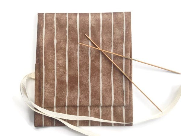 Double Point Needle Roll Up 6 Pockets Brown Wavy Stripe - Buttermilk Cottage - 2