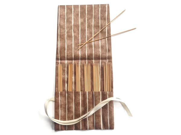 Double Point Needle Roll Up 6 Pockets Brown Wavy Stripe - Buttermilk Cottage - 4
