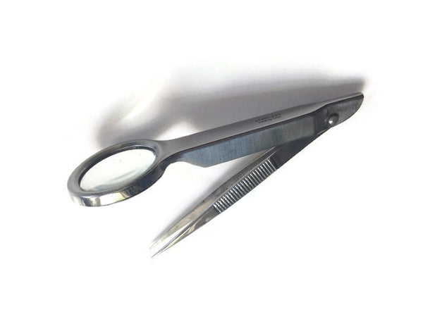 Folding Tweezers Magnifying Glass Stainless Steel Pointed Vinyl Case - Buttermilk Cottage