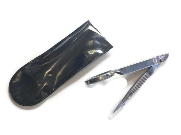 Folding Tweezers Magnifying Glass Stainless Steel Pointed Vinyl Case - Buttermilk Cottage