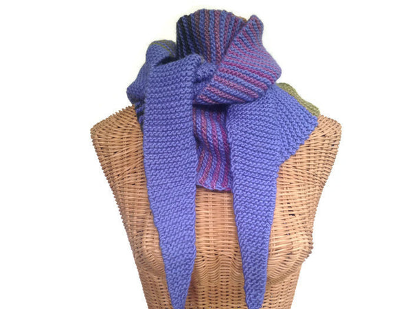 Triangular Scarf Wool Periwinkle Olive - Buttermilk Cottage - 2