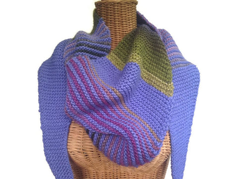 Triangular Scarf Wool Periwinkle Olive - Buttermilk Cottage - 1