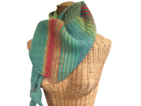 Triangular Scarf Wool Aqua Coral - Buttermilk Cottage