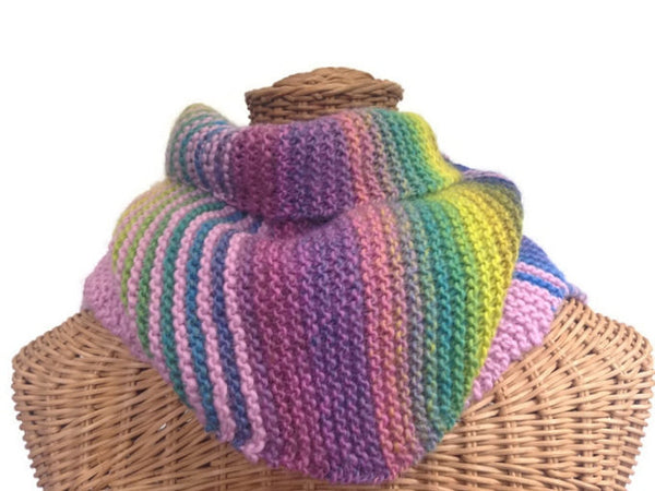 Triangular Scarf Wool Pink Blue - Buttermilk Cottage