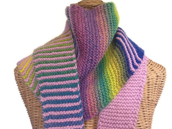 Triangular Scarf Wool Pink Blue - Buttermilk Cottage