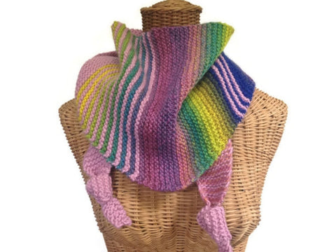 Triangular Scarf Wool Pink Blue - Buttermilk Cottage