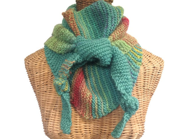 Triangular Scarf Wool Aqua Coral - Buttermilk Cottage