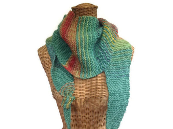 Triangular Scarf Wool Aqua Coral - Buttermilk Cottage