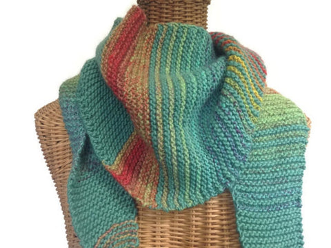 Triangular Scarf Wool Aqua Coral - Buttermilk Cottage