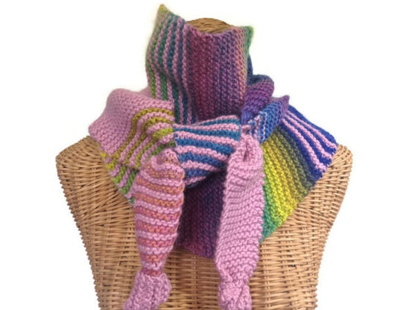 Triangular Scarf Wool Pink Blue - Buttermilk Cottage