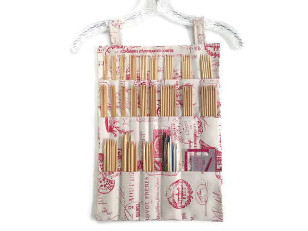 Hanging DPN Organizer Red French Icon Fabric - Buttermilk Cottage
