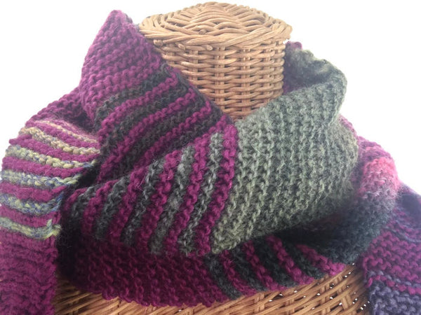 Triangular Scarf Wool Plum Olive - Buttermilk Cottage