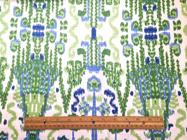 Fabric Blue Green Ikat Woven Fabric - Buttermilk Cottage