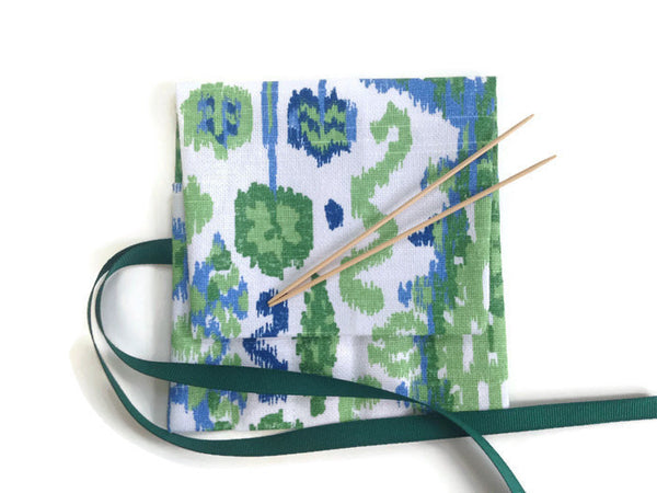 Sock Knitter's Needle Set Linen Ikat Green Blue - Buttermilk Cottage