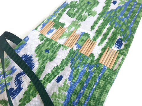 Sock Knitter's Needle Set Linen Ikat Green Blue - Buttermilk Cottage