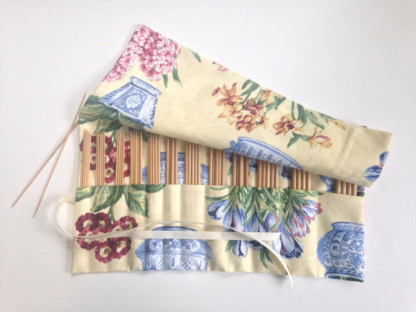 Double Point Needle Roll Up 12 Pockets Blue Chinese Flower Pots - Buttermilk Cottage