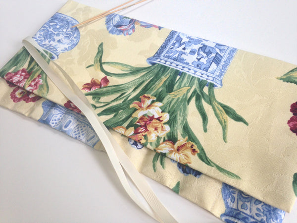 Double Point Needle Roll Up 12 Pockets Blue Chinese Flower Pots - Buttermilk Cottage