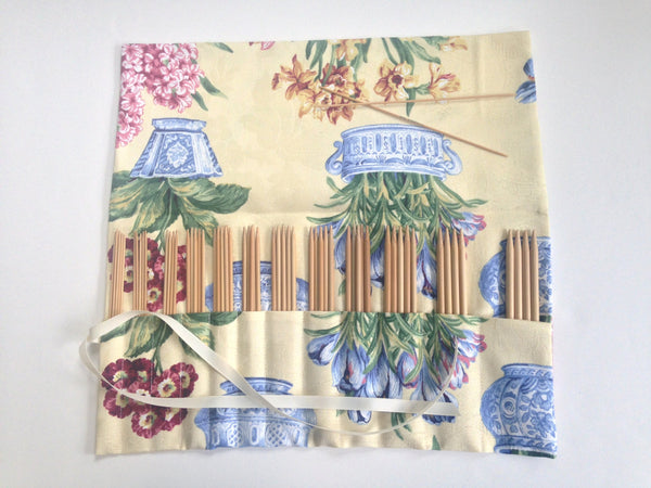 Double Point Needle Roll Up 12 Pockets Blue Chinese Flower Pots - Buttermilk Cottage