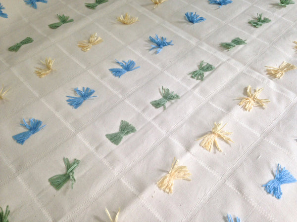 Fabric Novelty Drapery Upholstery Cream Cotton Tassels Green Yellow Blue - Buttermilk Cottage