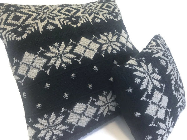 Sweater Pillow Set Black Snowflake - Buttermilk Cottage