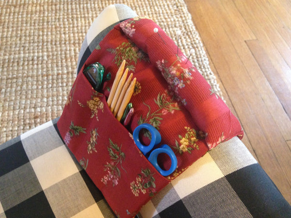 Tools Knitter's Armchair Caddy Red Floral Fabric - Buttermilk Cottage