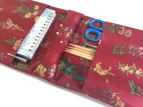 Tools Knitter's Armchair Caddy Red Floral Fabric - Buttermilk Cottage
