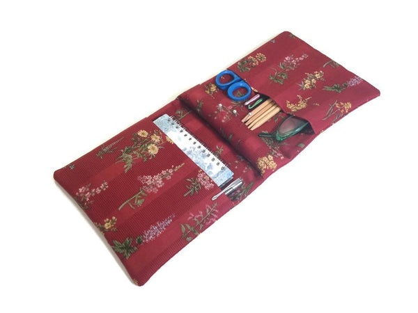 Tools Knitter's Armchair Caddy Red Floral Fabric - Buttermilk Cottage