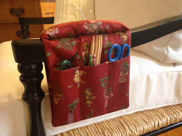 Tools Knitter's Armchair Caddy Red Floral Fabric - Buttermilk Cottage