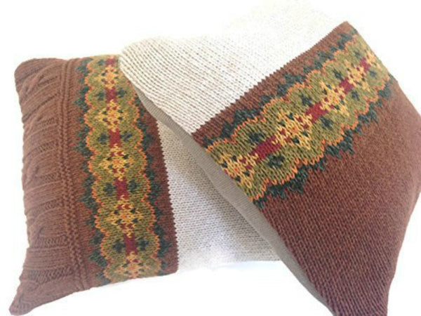 Sweater Pillow Set Brown Fair Isle - Buttermilk Cottage