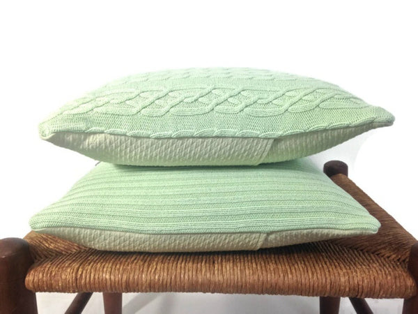Sweater Pillow Set Pale Green Cable - Buttermilk Cottage