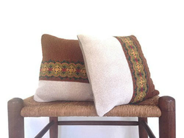 Sweater Pillow Set Brown Fair Isle - Buttermilk Cottage